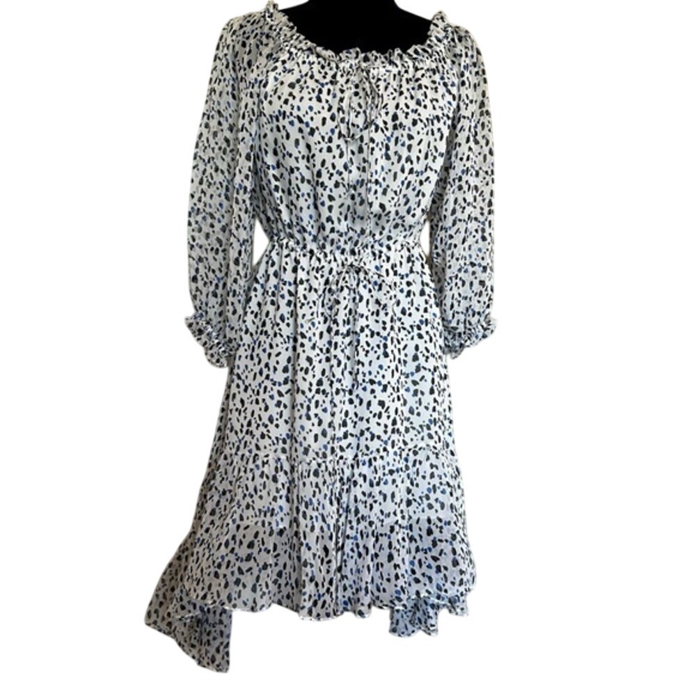 Diane von Furstenberg DVF Silk Animal Print Ruffle High Low Dress Size 4 Blue